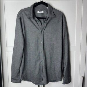 DKNY Men's Semi-Formal Button down collared Long Sleeve Top Gray Large
